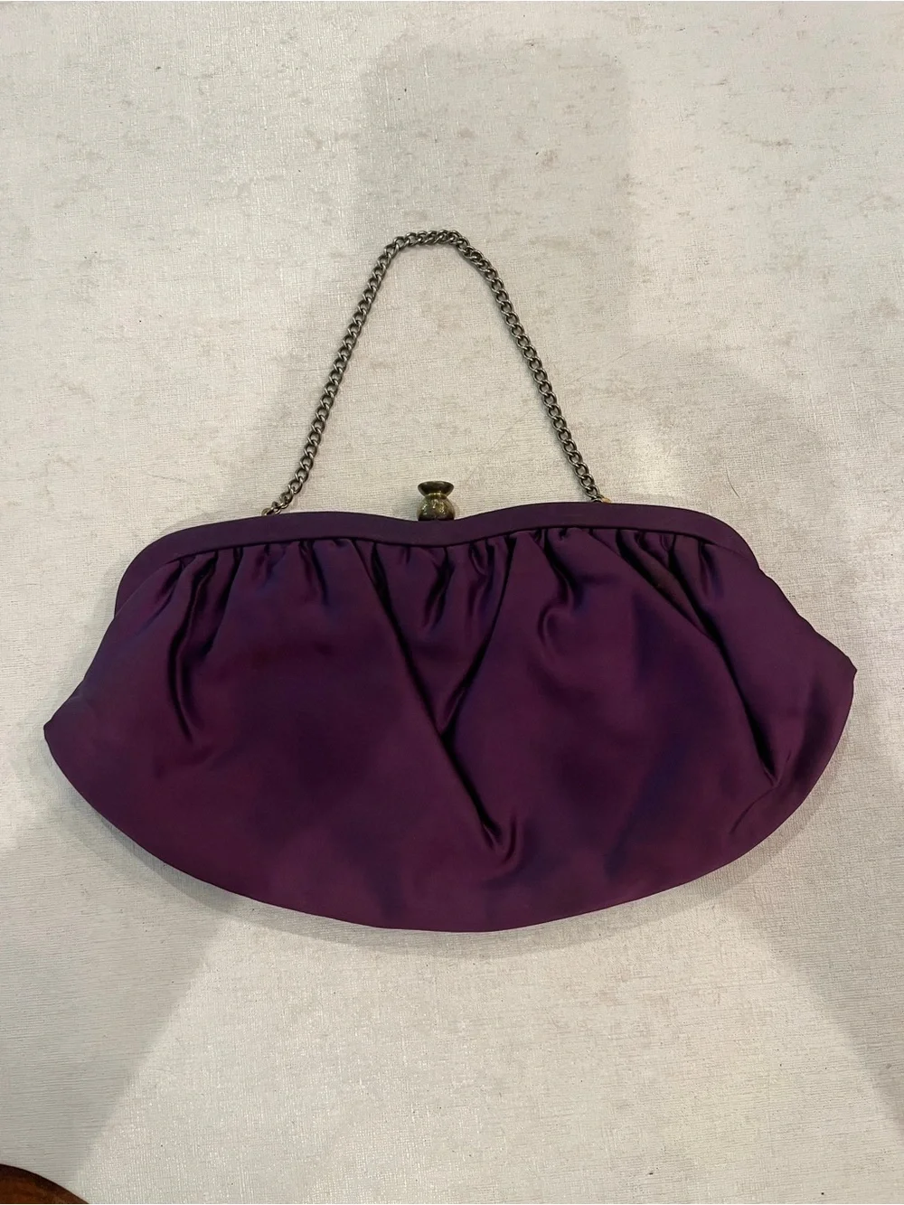 Vintage Elegant Purple satin Evening Clutch with Chain Handle. Great color!